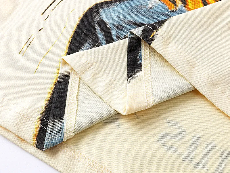 3008# P110 Real shot Godspeed American fashion rock street retro loose printed cotton short sleeves Fabric: 240g 32 count fine cotton double yarn pure cotton Color: apricot Size: S M L XL