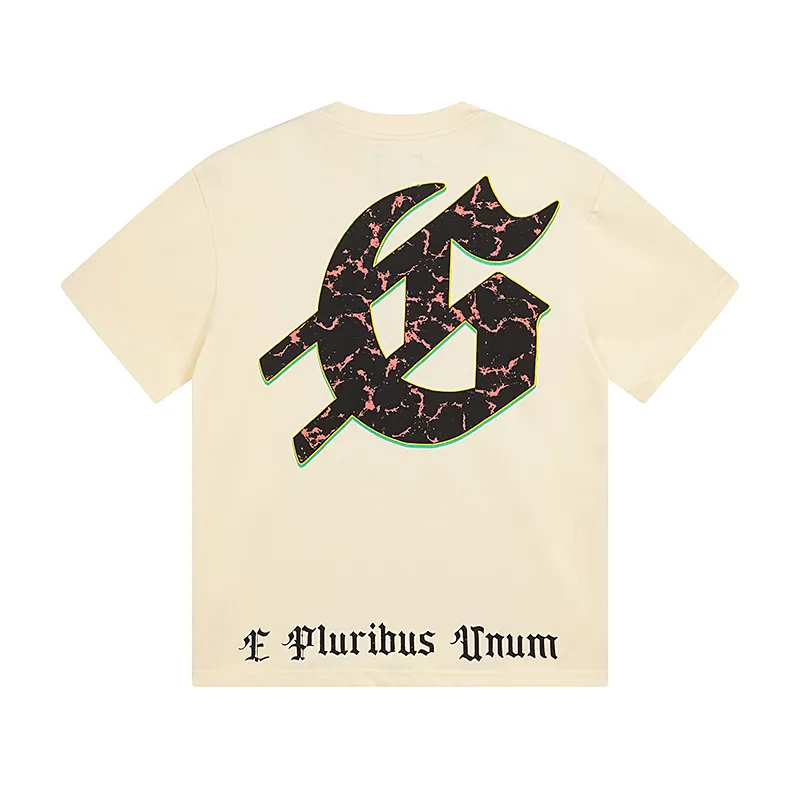 3008# P110 Real shot Godspeed American fashion rock street retro loose printed cotton short sleeves Fabric: 240g 32 count fine cotton double yarn pure cotton Color: apricot Size: S M L XL