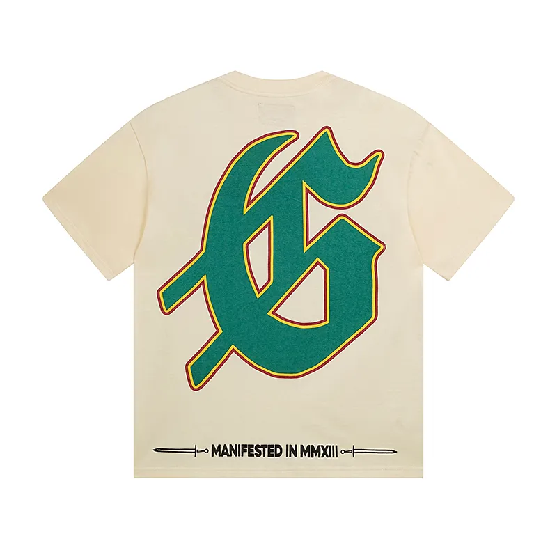 3067# P110 Real shot Godspeed American fashion rock street retro loose printed cotton short sleeves Fabric: 240g 32 count fine cotton double yarn pure cotton Color: apricot Size: S M L XL
