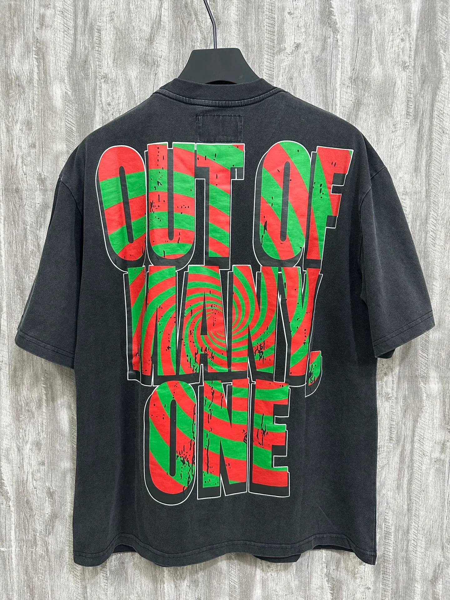 6005# washed black｜P116 Godspeed cross-border American rock and roll street washed retro style short-sleeved T (craft printing) fabric (fabric): 32-count combed double yarn 250 grams weight code number (size): S-M-L-XL color (colour): washed black