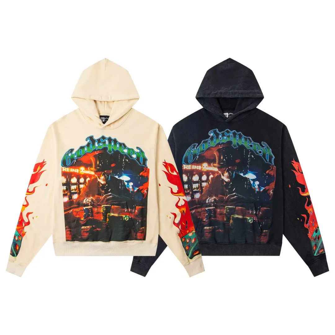 G01# GodSpeed ​​white ink direct spray sweatshirt S-XL washed black P236 apricot P226