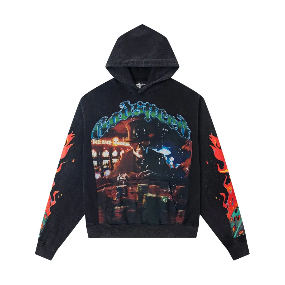 G01# GodSpeed ​​white ink direct spray sweatshirt S-XL washed black P236 apricot P226