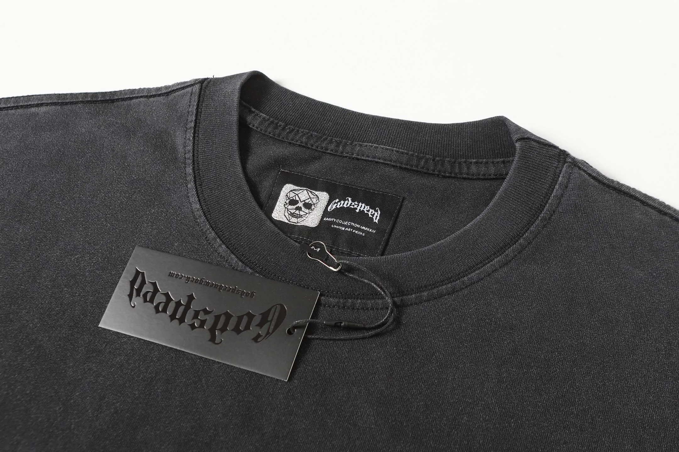 6092#washed black ｜ P116 Godspeed cross-border American rock and roll street washed retro style short-sleeved T (craft printing) fabric (fabric): 32-count combed double yarn 250 grams weight code (size): S-M-L-XL color (colour): washed black 👉