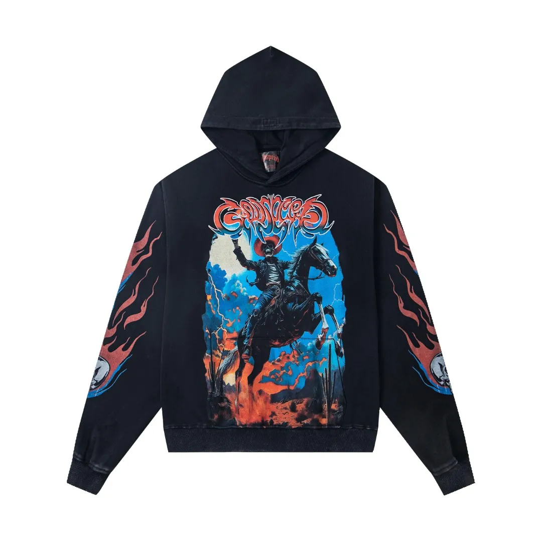 G40# GodSpeed ​​white ink direct spray sweatshirt S-XL washed black P236