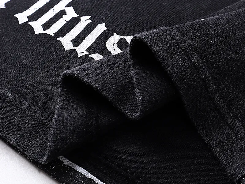 1107# P160 Washed Black Real Shot Godspeed American Fashion Rock Street Retro Washed Distressed Printed Pure Cotton Short Sleeves Fabric: 270g 32 Count Fine Cotton Double Yarn Pure Cotton Color: Washed Black Size: S M L XL