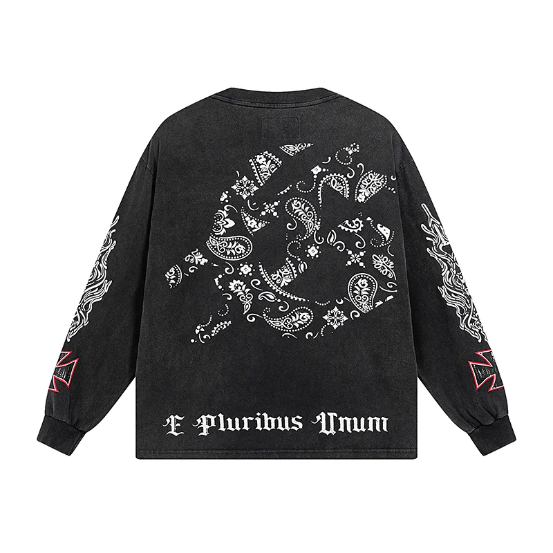 1107# P160 Washed Black Real Shot Godspeed American Fashion Rock Street Retro Washed Distressed Printed Pure Cotton Short Sleeves Fabric: 270g 32 Count Fine Cotton Double Yarn Pure Cotton Color: Washed Black Size: S M L XL