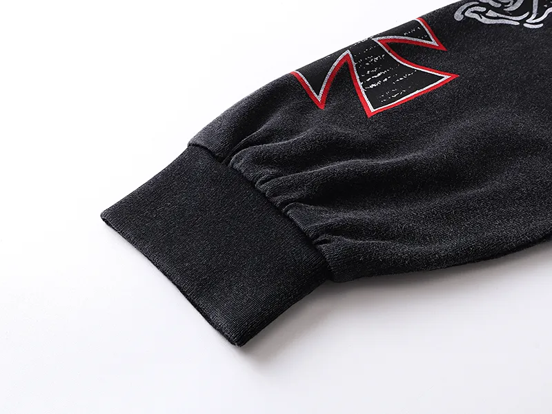 1107# P160 Washed Black Real Shot Godspeed American Fashion Rock Street Retro Washed Distressed Printed Pure Cotton Short Sleeves Fabric: 270g 32 Count Fine Cotton Double Yarn Pure Cotton Color: Washed Black Size: S M L XL