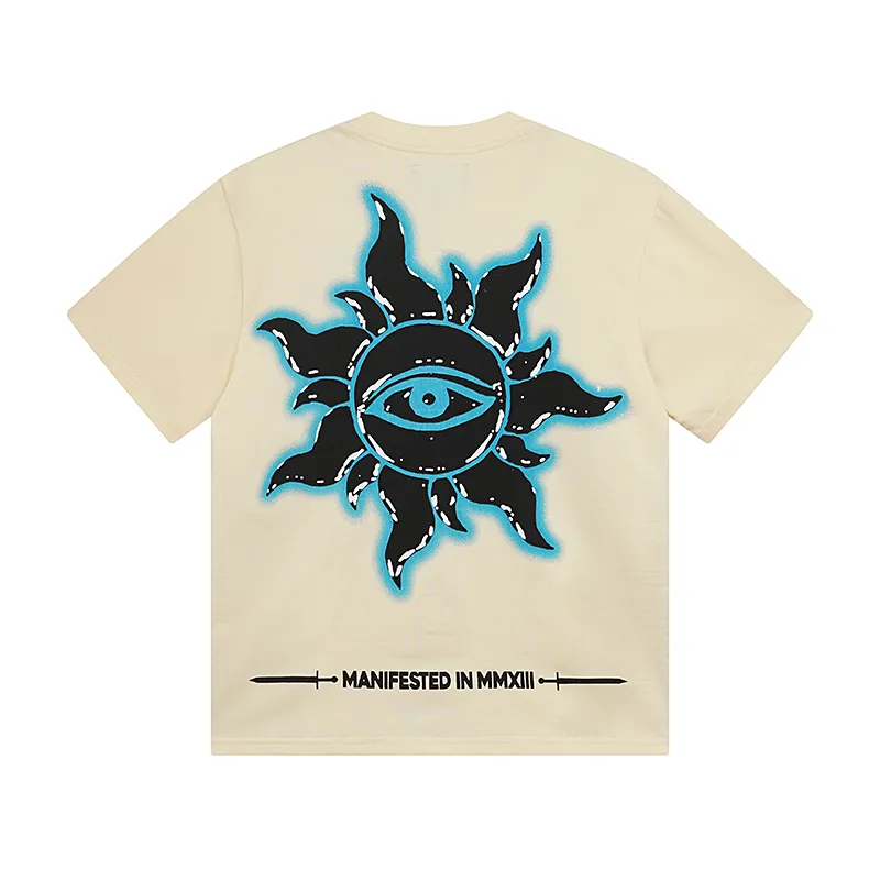 3032# P110 Real shot Godspeed American fashion rock street retro loose printed cotton short sleeves Fabric: 240g 32 count fine cotton double yarn pure cotton Color: apricot Size: S M L XL