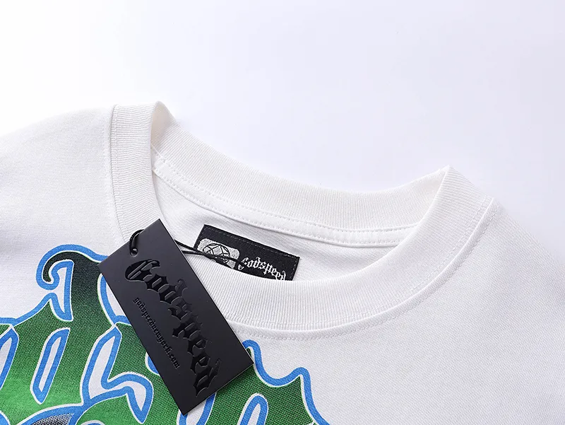 3013# P110 Real shot Godspeed American fashion rock street retro loose printed cotton short sleeves Fabric: 240g 32 count fine cotton double yarn pure cotton Color: off-white Size: S M L XL