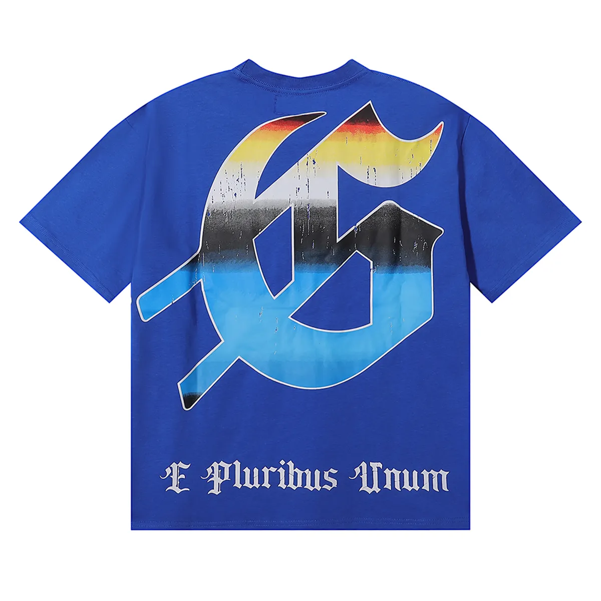 No. 7008, Mechao Godspeed technology human earth printed high weight double yarn pure cotton casual short-sleeved T-shirt batch 110 Color: black, white, blue; Size: S M L XL