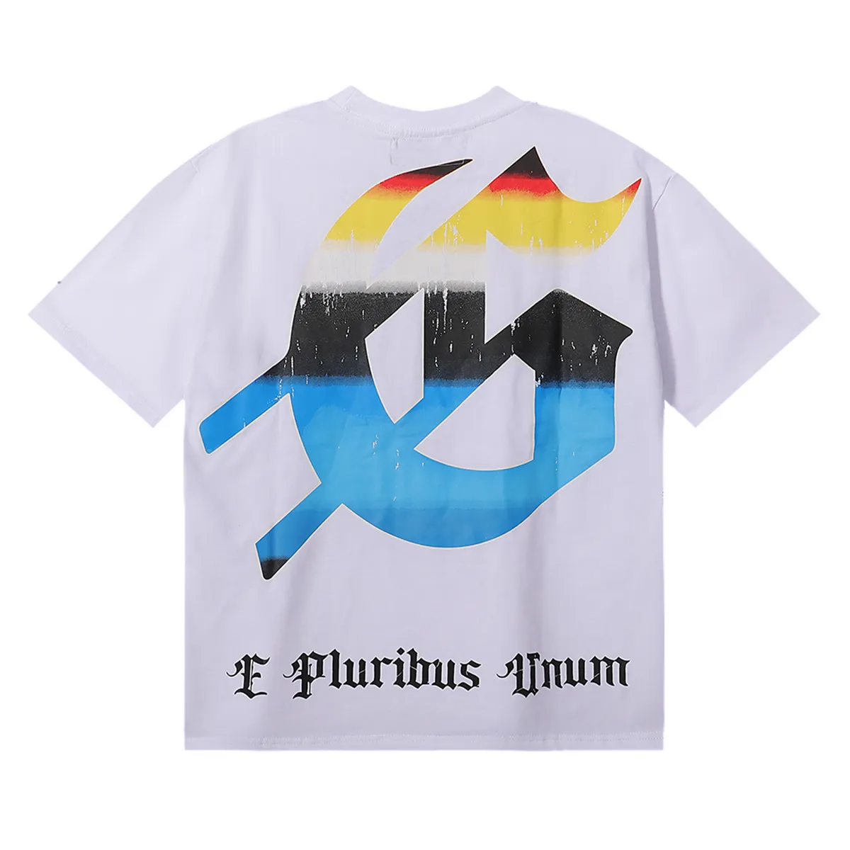 No. 7008, Mechao Godspeed technology human earth printed high weight double yarn pure cotton casual short-sleeved T-shirt batch 110 Color: black, white, blue; Size: S M L XL