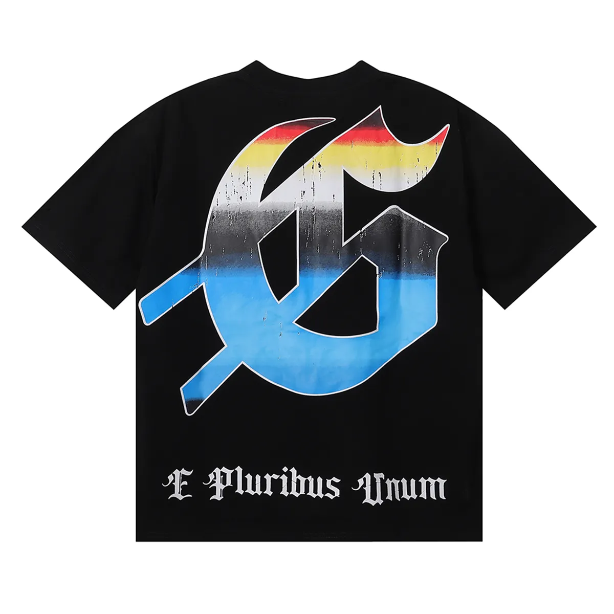 No. 7008, Mechao Godspeed technology human earth printed high weight double yarn pure cotton casual short-sleeved T-shirt batch 110 Color: black, white, blue; Size: S M L XL