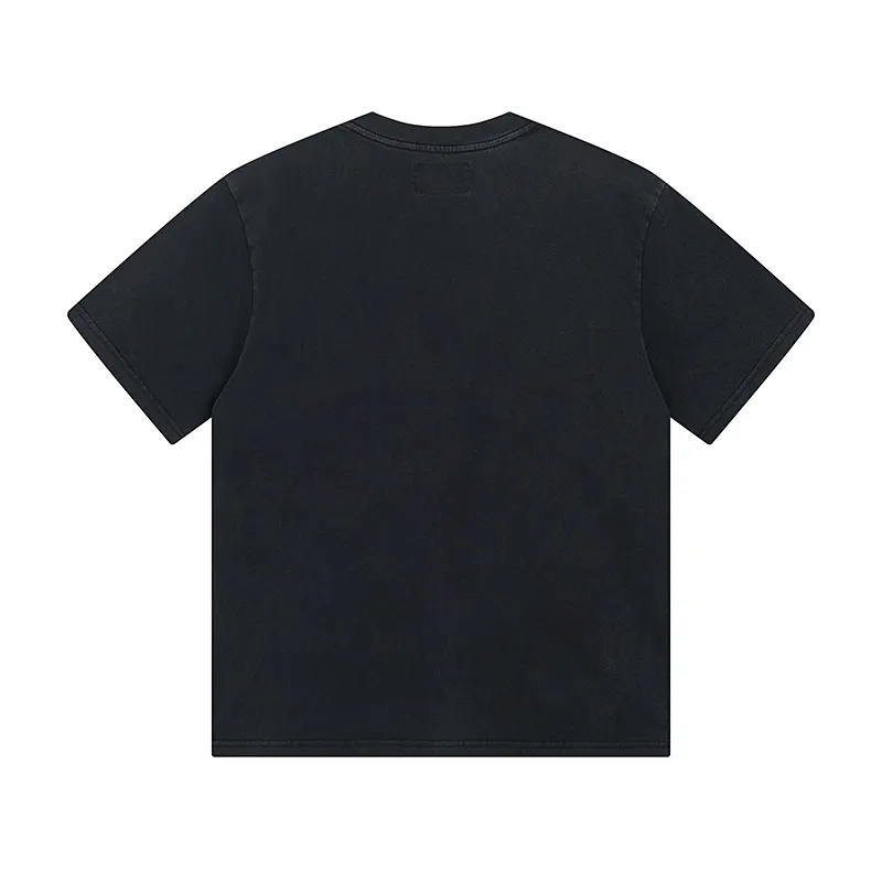 1001# P126 Washed Black Real Shot Godspeed American Fashion Rock Street Retro Washed Distressed Printed Cotton Short Sleeves Fabric: 250g 32 Count Fine Cotton Double Yarn Pure Cotton Color: Washed Black Size: S M L XL