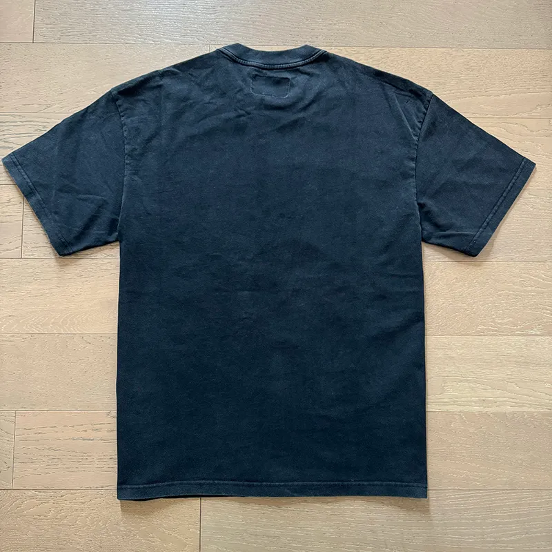 1001# P126 Washed Black Real Shot Godspeed American Fashion Rock Street Retro Washed Distressed Printed Cotton Short Sleeves Fabric: 250g 32 Count Fine Cotton Double Yarn Pure Cotton Color: Washed Black Size: S M L XL