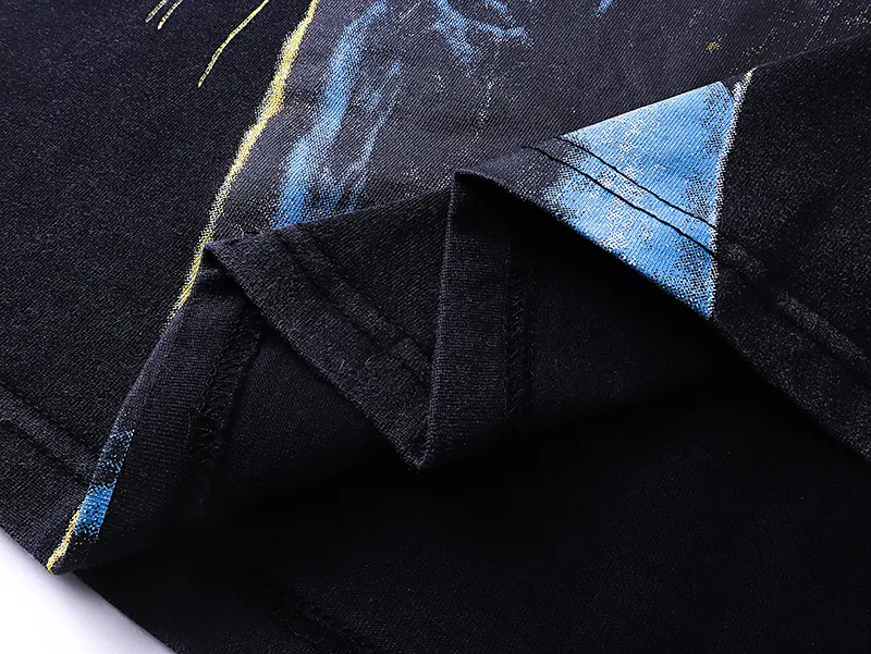 1008# P126 Washed Black Real Shot Godspeed American Fashion Rock Street Retro Washed Distressed Printed Pure Cotton Short Sleeves Fabric: 250g 32 Count Fine Cotton Double Yarn Pure Cotton Color: Washed Black Size: S M L XL