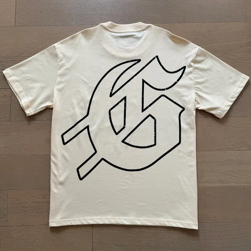 3025# P110 Real shot Godspeed American fashion rock street retro loose printed cotton short sleeves Fabric: 240g 32 count fine cotton double yarn pure cotton Color: off-white apricot Size: S M L XL