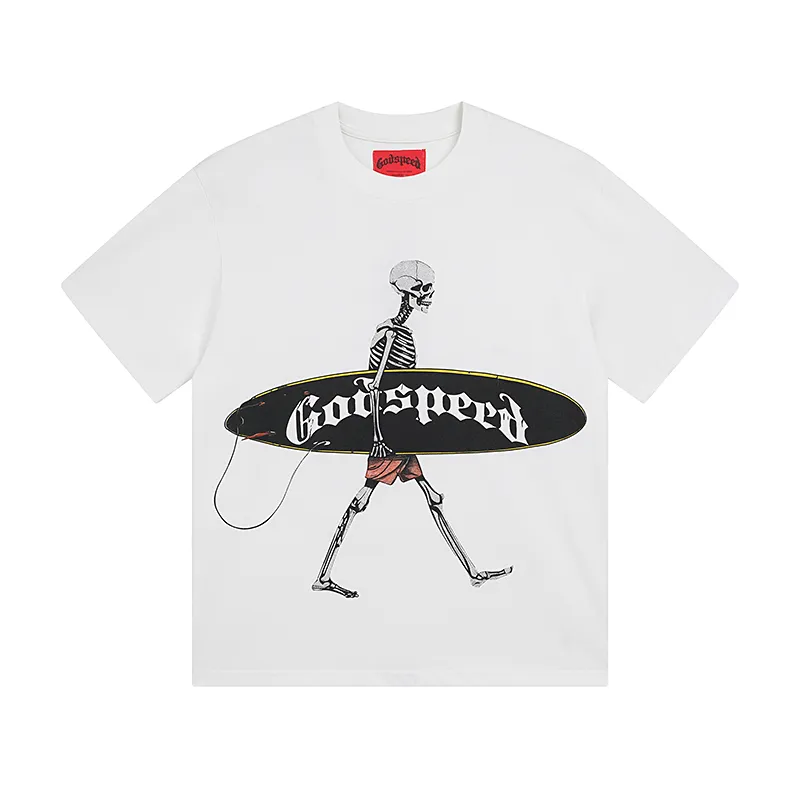 3025# P110 Real shot Godspeed American fashion rock street retro loose printed cotton short sleeves Fabric: 240g 32 count fine cotton double yarn pure cotton Color: off-white apricot Size: S M L XL