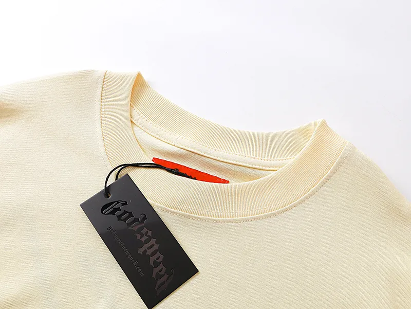3025# P110 Real shot Godspeed American fashion rock street retro loose printed cotton short sleeves Fabric: 240g 32 count fine cotton double yarn pure cotton Color: off-white apricot Size: S M L XL