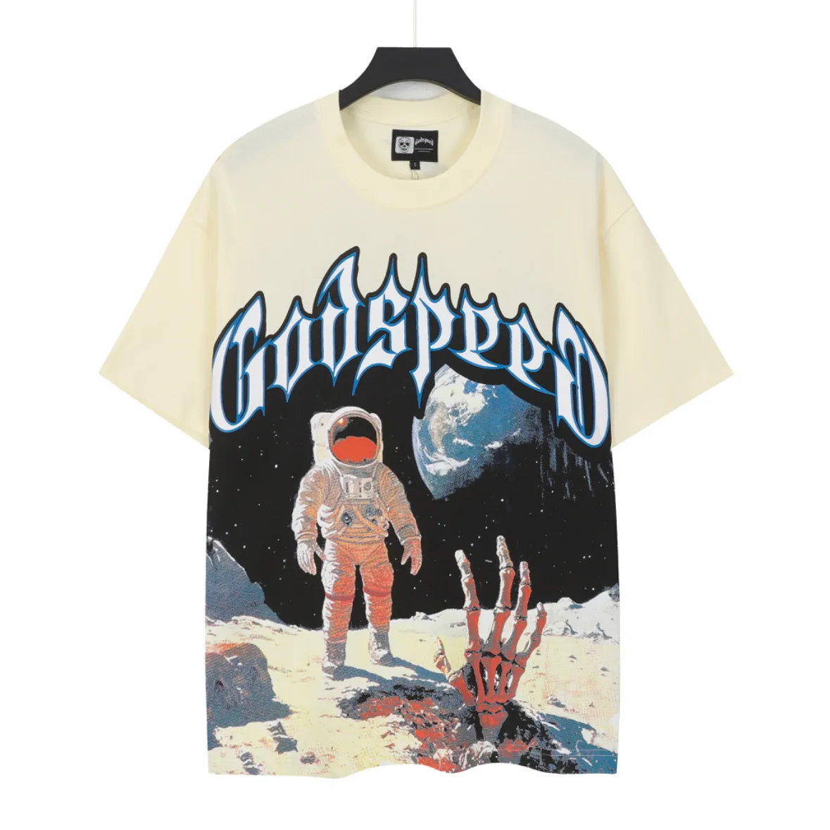 5109#apricot color | P106 Godspeed cross-border American rock and roll street washed retro style short-sleeved T (craft printing) fabric (fabric) 32 counts combed double yarn 240 grams weight code number (size): S-M-L-XL color (colour): apricot