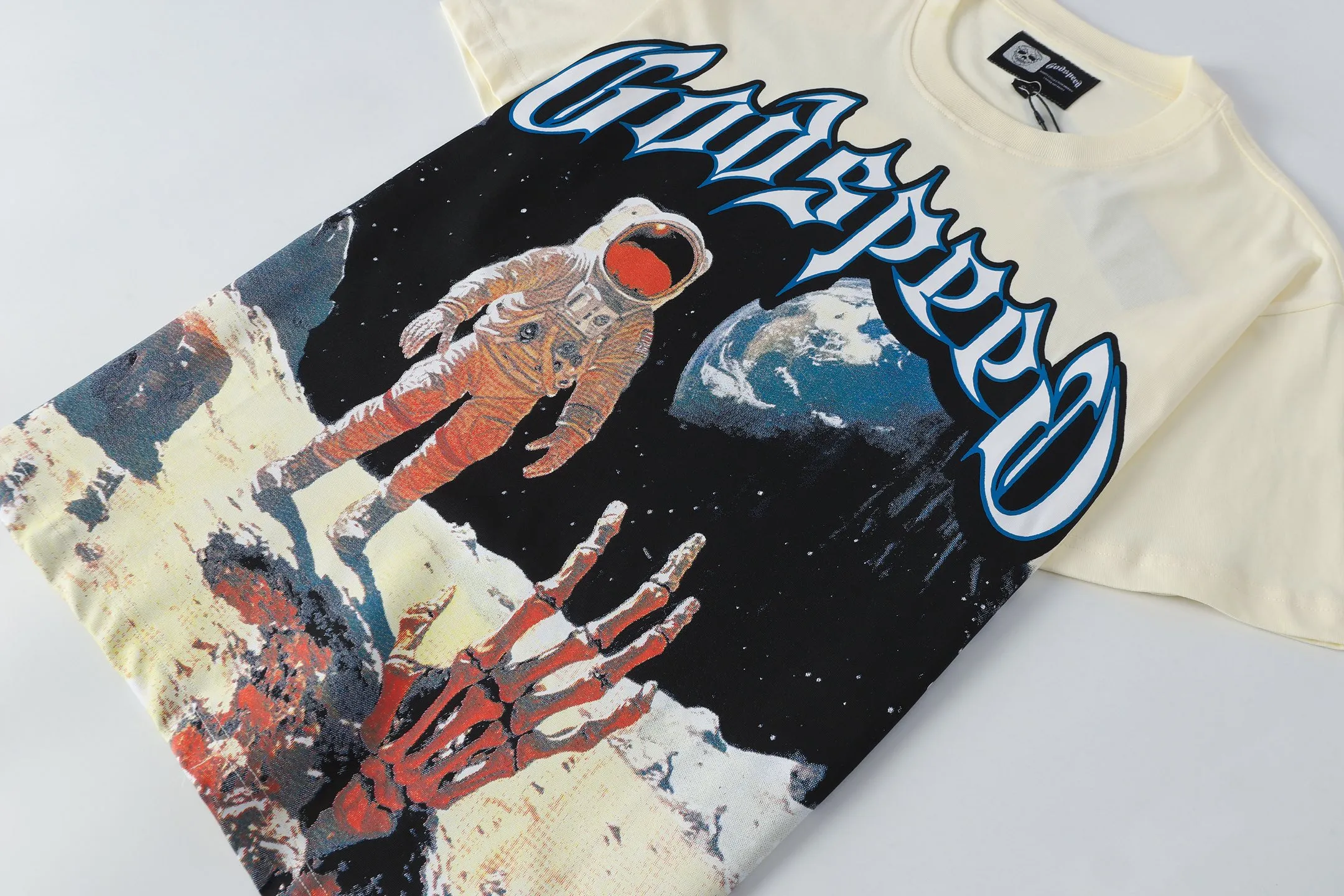 5109#apricot color | P106 Godspeed cross-border American rock and roll street washed retro style short-sleeved T (craft printing) fabric (fabric) 32 counts combed double yarn 240 grams weight code number (size): S-M-L-XL color (colour): apricot