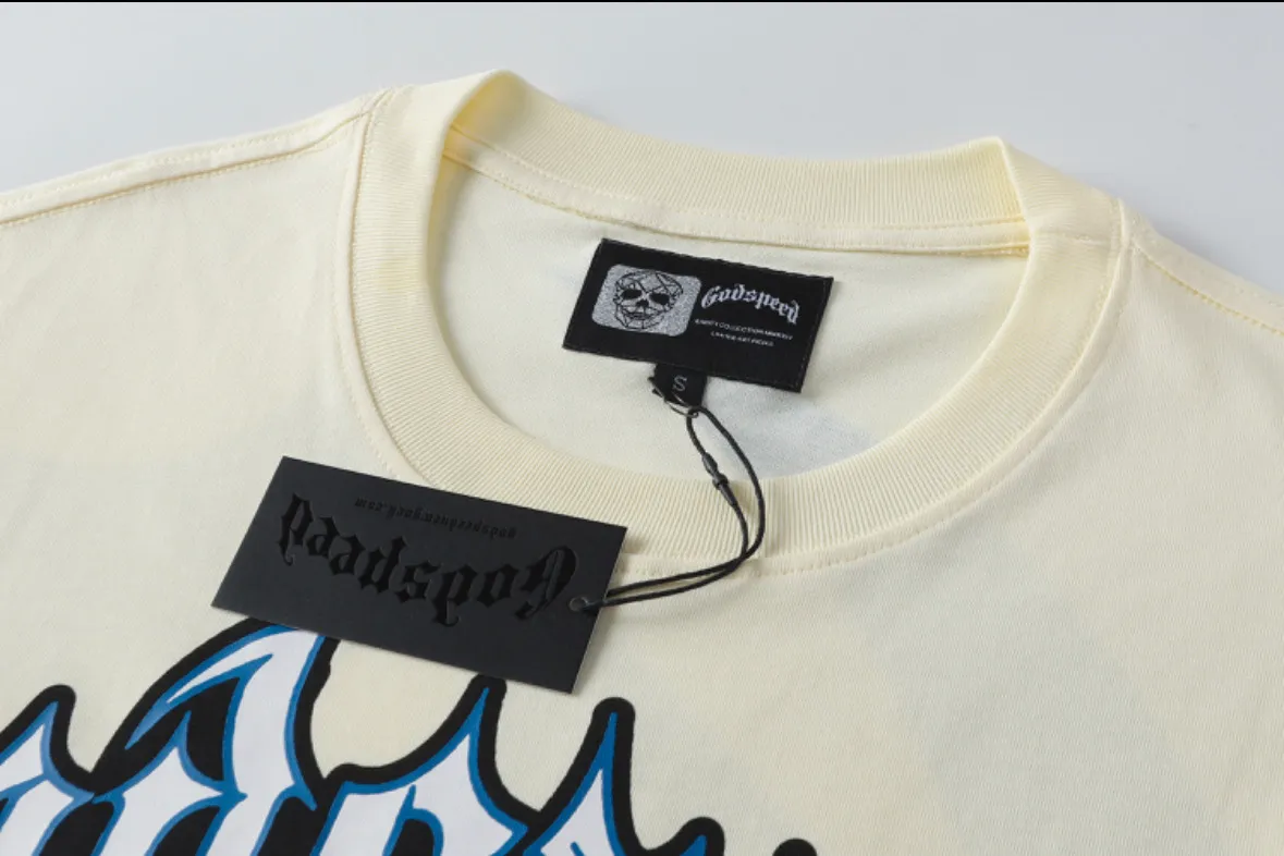 5109#apricot color | P106 Godspeed cross-border American rock and roll street washed retro style short-sleeved T (craft printing) fabric (fabric) 32 counts combed double yarn 240 grams weight code number (size): S-M-L-XL color (colour): apricot