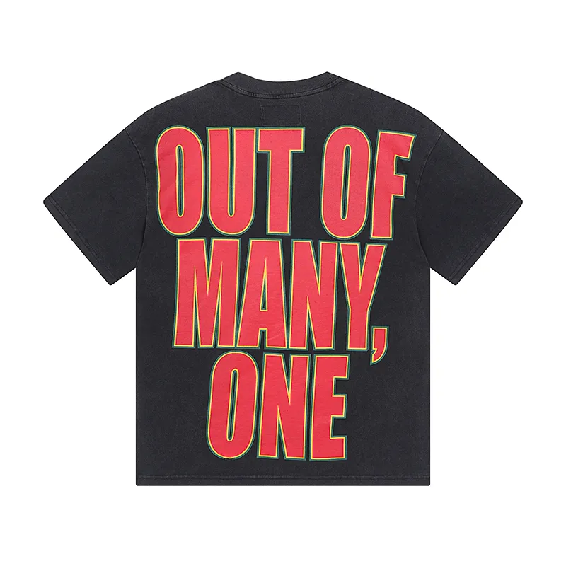 1068# P126 Washed Black Real Shot Godspeed American Fashion Rock Street Retro Washed Distressed Printed Pure Cotton Short Sleeves Fabric: 250g 32 Count Fine Cotton Double Yarn Pure Cotton Color: Washed Black Size: S M L XL