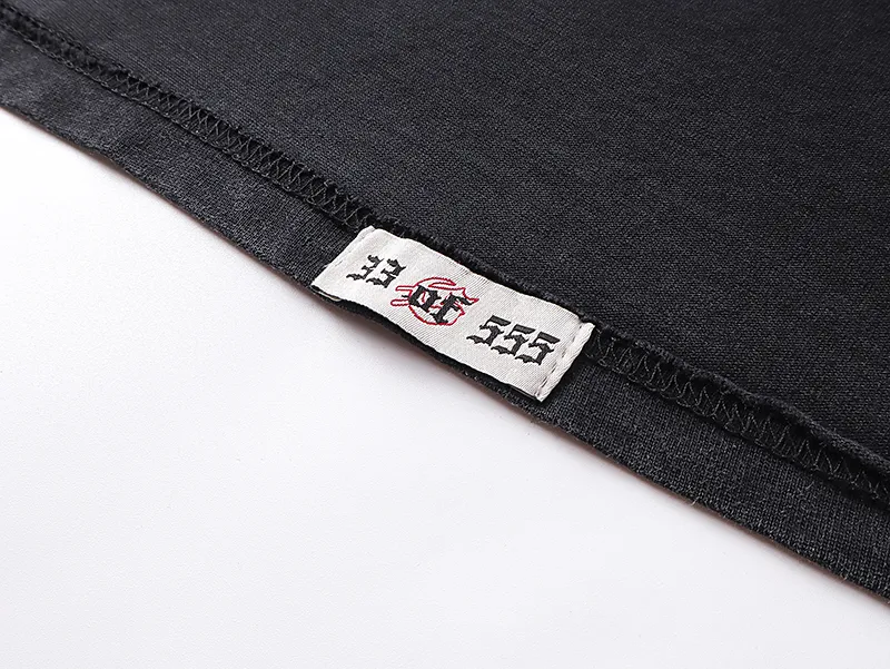 1068# P126 Washed Black Real Shot Godspeed American Fashion Rock Street Retro Washed Distressed Printed Pure Cotton Short Sleeves Fabric: 250g 32 Count Fine Cotton Double Yarn Pure Cotton Color: Washed Black Size: S M L XL