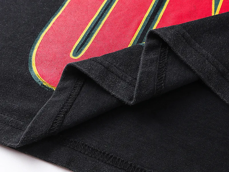 1068# P126 Washed Black Real Shot Godspeed American Fashion Rock Street Retro Washed Distressed Printed Pure Cotton Short Sleeves Fabric: 250g 32 Count Fine Cotton Double Yarn Pure Cotton Color: Washed Black Size: S M L XL