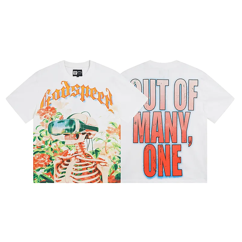 3009# P110 Real shot Godspeed American fashion rock street retro loose printed cotton short sleeves Fabric: 240g 32 count fine cotton double yarn pure cotton Color: off-white Size: S M L XL