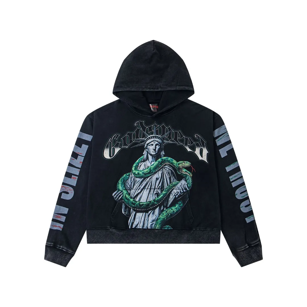 G36# GodSpeed ​​white ink direct spray sweatshirt S-XL washed black P236