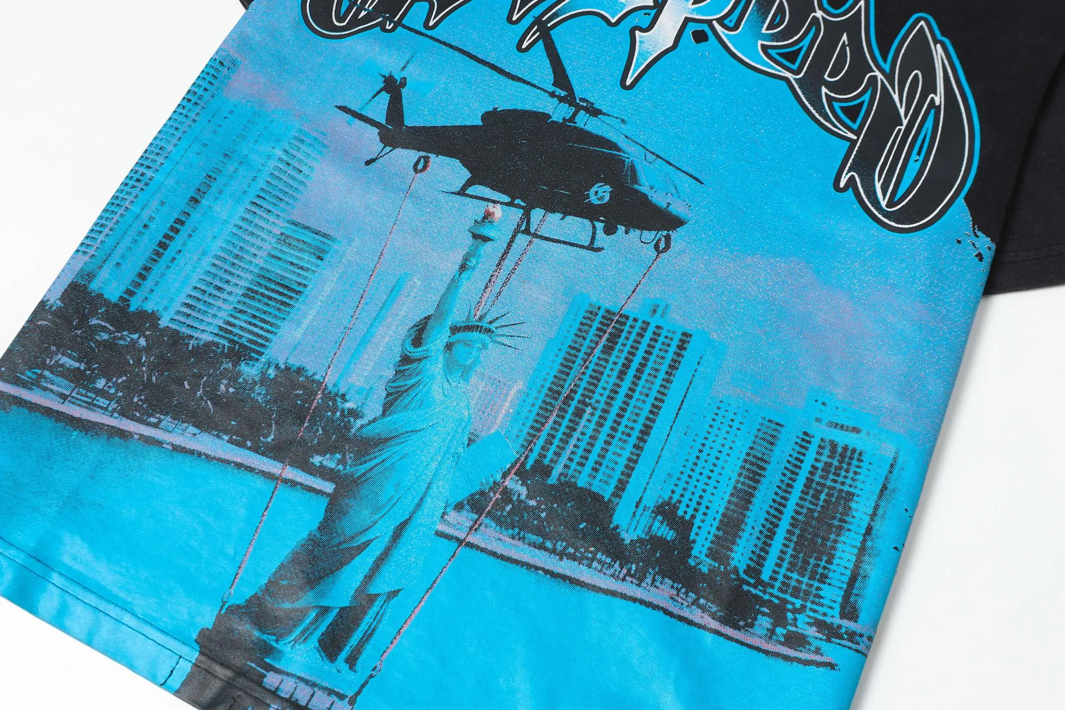 6085# washed black｜P116 Godspeed cross-border American rock and roll street washed retro style short-sleeved T (craft printing) fabric (fabric): 32 count combed double yarn 250 grams weight code (size): S-M-L-XL color (colour): washed black 👉 👉
