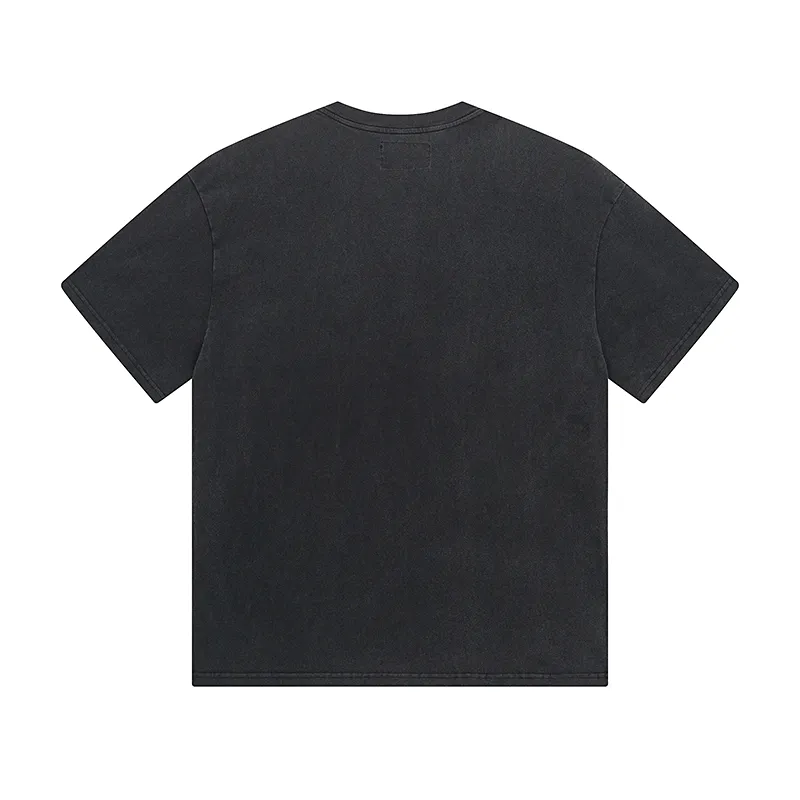 1027# P126 Washed Black Real Shot Godspeed American Fashion Rock Street Retro Washed Distressed Printed Cotton Short Sleeves Fabric: 250g 32 Count Fine Cotton Double Yarn Pure Cotton Color: Washed Black Size: S M L XL