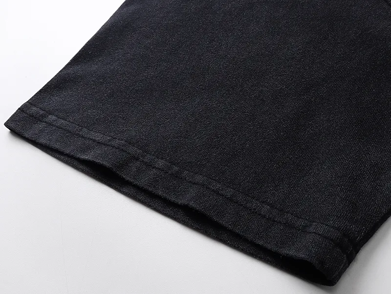 1027# P126 Washed Black Real Shot Godspeed American Fashion Rock Street Retro Washed Distressed Printed Cotton Short Sleeves Fabric: 250g 32 Count Fine Cotton Double Yarn Pure Cotton Color: Washed Black Size: S M L XL