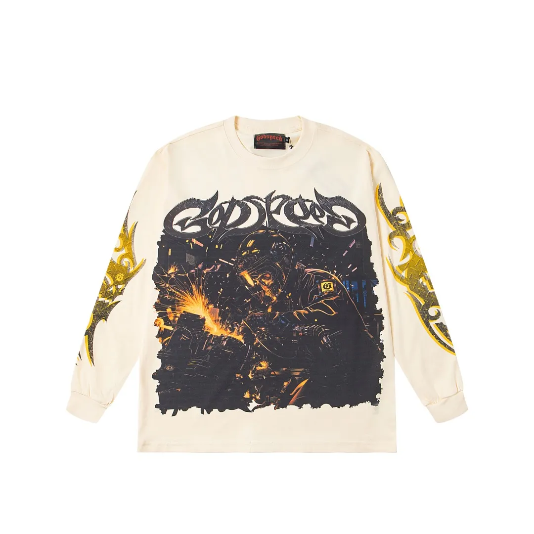 G42# GodSpeed ​​white ink direct spray wash long sleeve S-XL size wash black P156 apricot P146