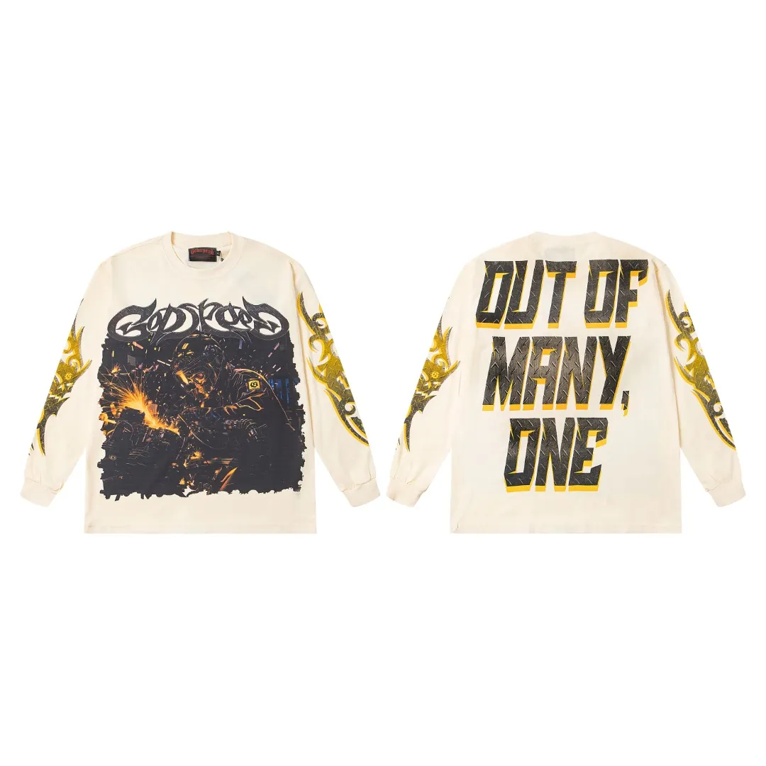 G42# GodSpeed ​​white ink direct spray wash long sleeve S-XL size wash black P156 apricot P146