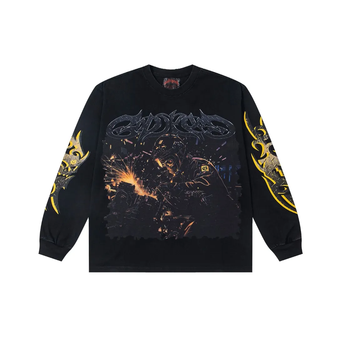 G42# GodSpeed ​​white ink direct spray wash long sleeve S-XL size wash black P156 apricot P146