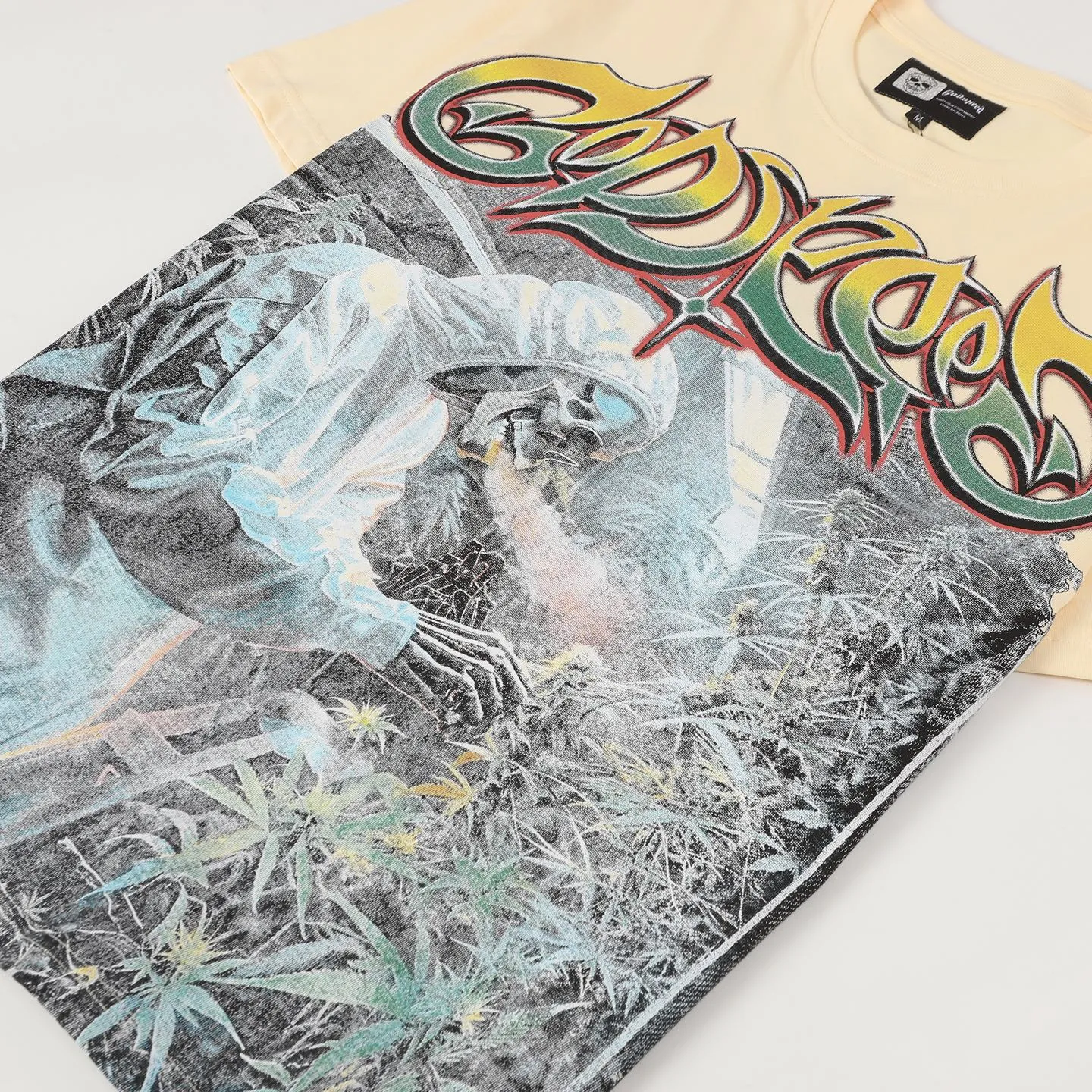 5111#apricot I P106 Godspeed cross-border American rock and roll street washed retro style short-sleeved T (craft printing) fabric (fabric) 32 counts combed double yarn 240 grams weight code number (size): S-M-L-XL color (colour): apricot