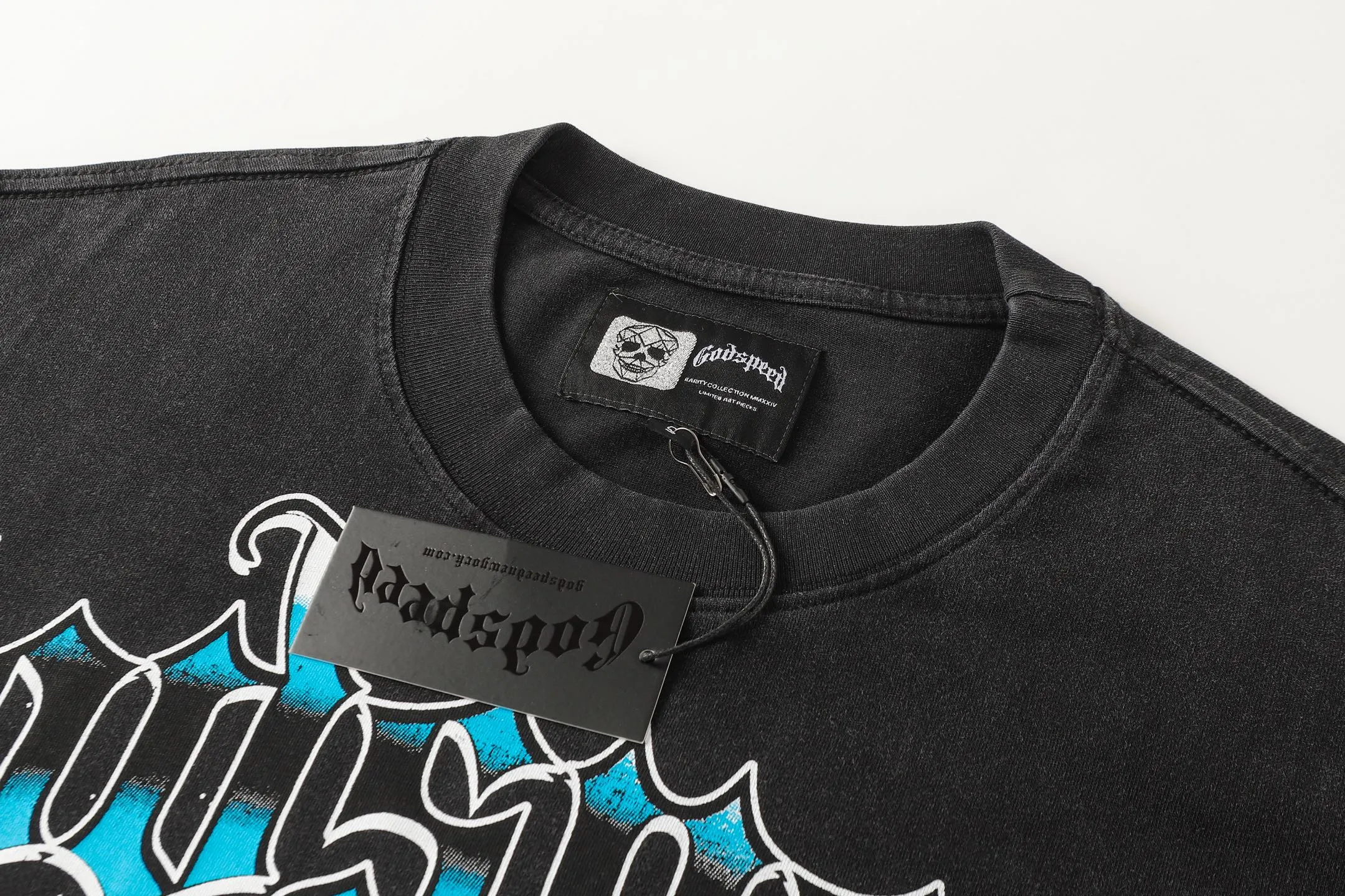6101# Washed black | P116 High-definition printing. Soft touch Godspeed cross-border American rock and roll street washed retro style short-sleeved T (craft printing) Fabric (fabric): 32 counts combed double yarn 250 grams weight Size (size): S-M-L-XL Color (colour): Washed black
