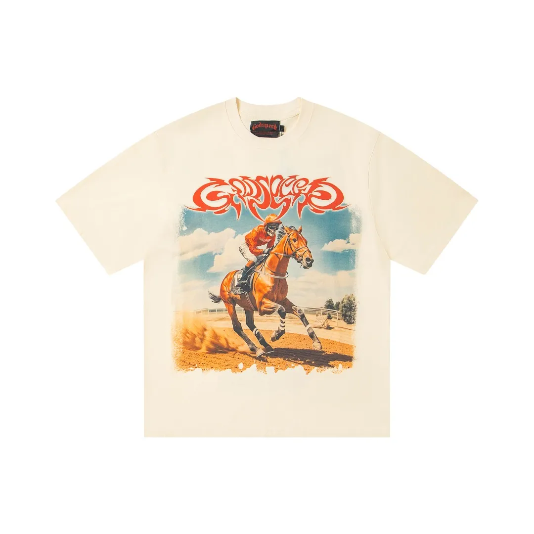 G26# GodSpeed ​​white ink direct spray short sleeve S-XL size apricot P106