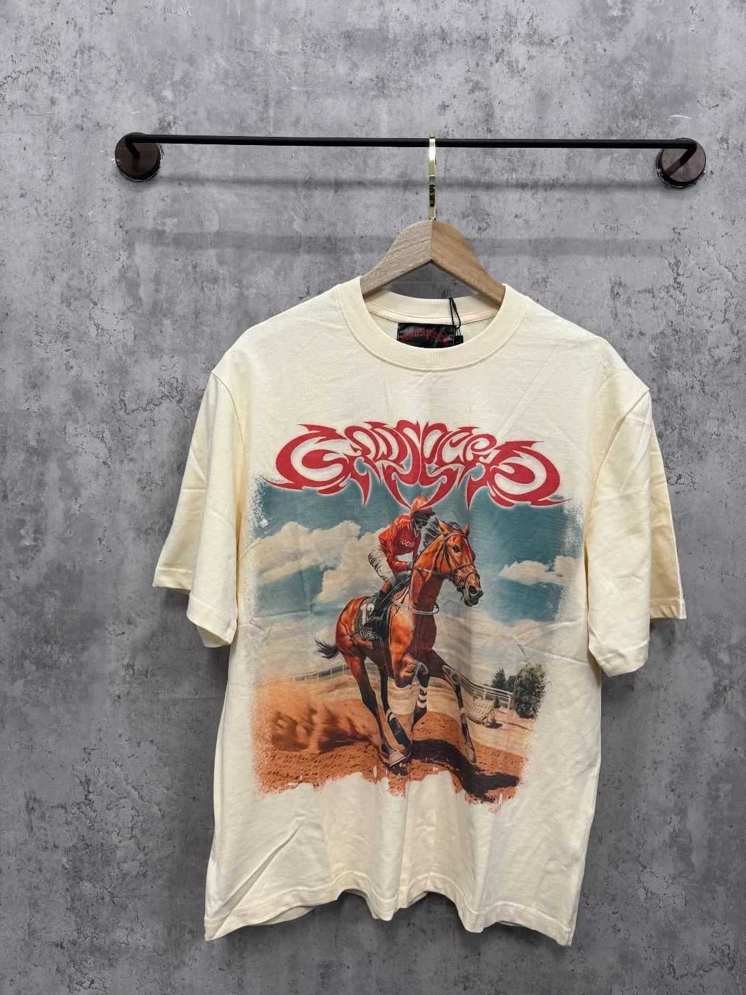 G26# GodSpeed ​​white ink direct spray short sleeve S-XL size apricot P106
