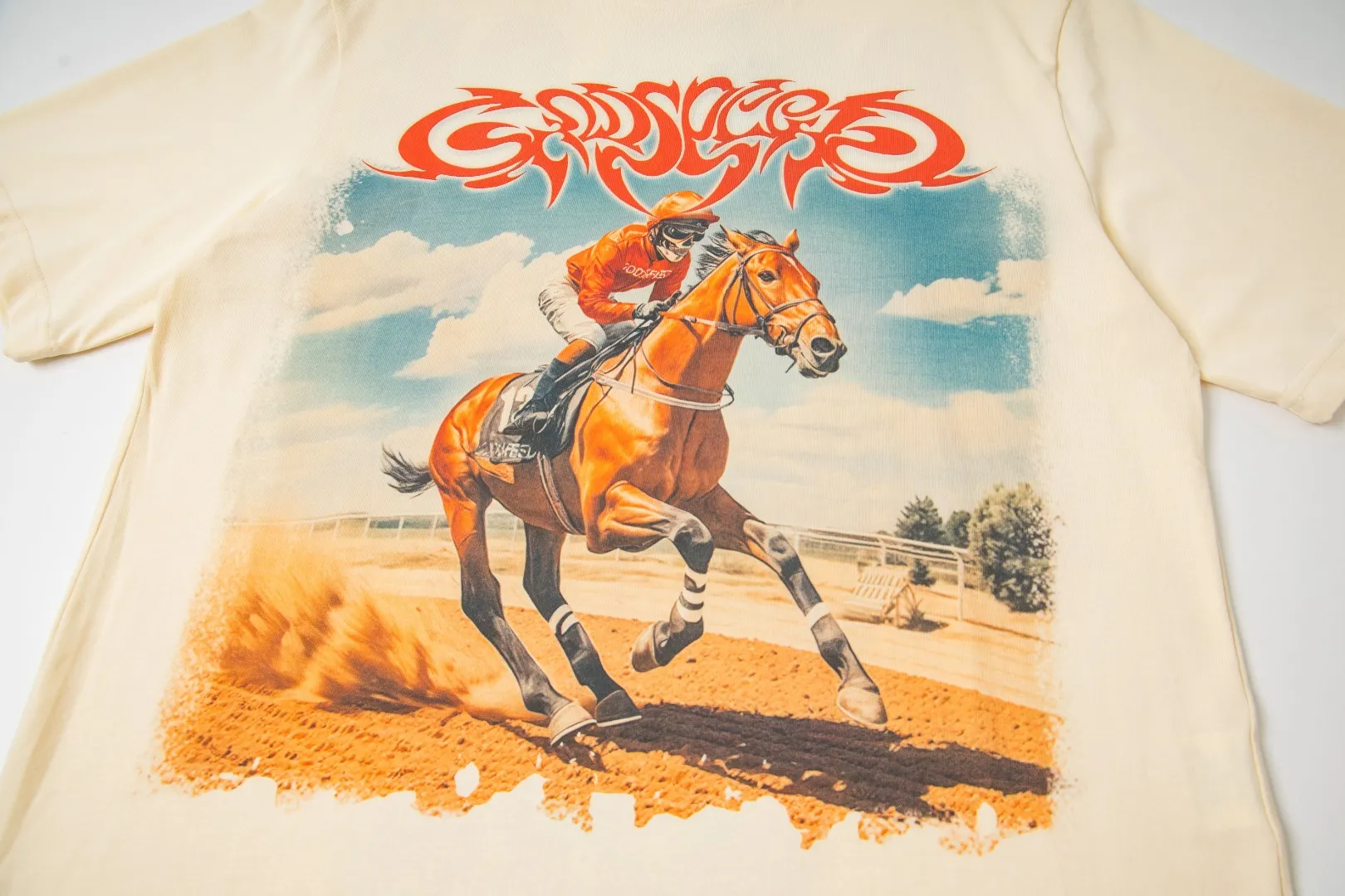 G26# GodSpeed ​​white ink direct spray short sleeve S-XL size apricot P106