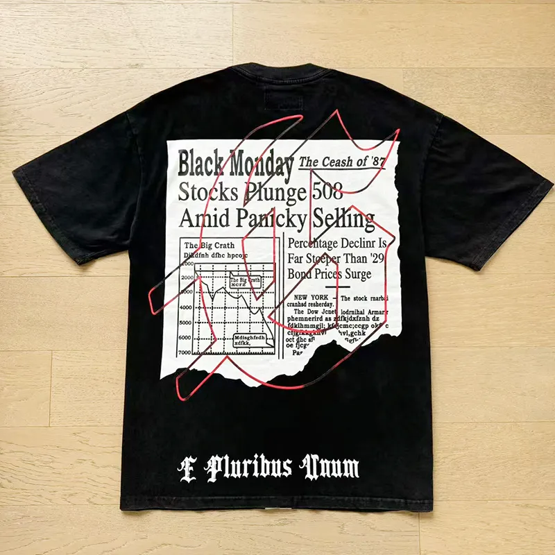 1079# P126 Washed Black Real Shot Godspeed American Fashion Rock Street Retro Washed Distressed Printed Pure Cotton Short Sleeves Fabric: 250g 32 Count Fine Cotton Double Yarn Pure Cotton Color: Washed Black Size: S M L XL