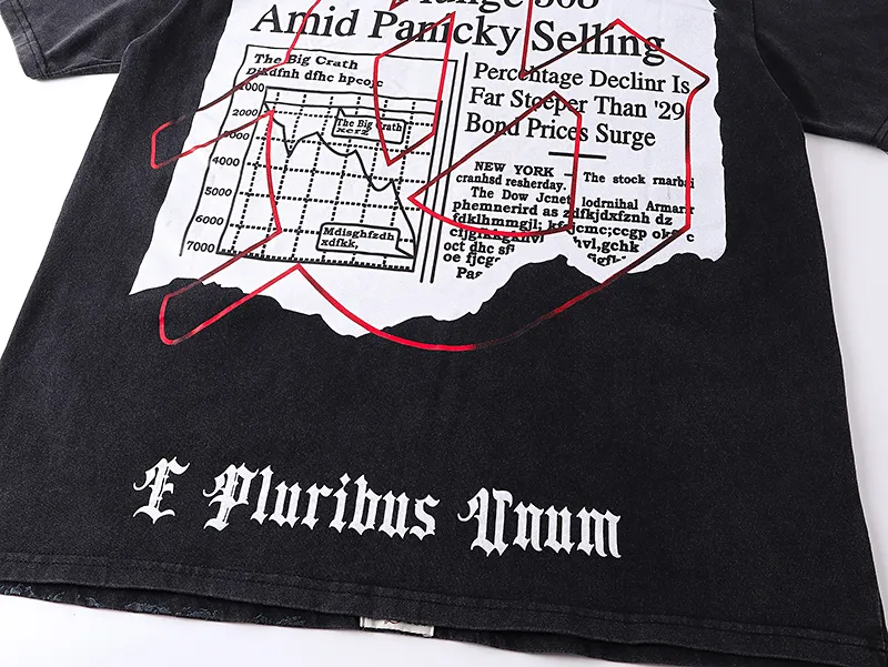 1079# P126 Washed Black Real Shot Godspeed American Fashion Rock Street Retro Washed Distressed Printed Pure Cotton Short Sleeves Fabric: 250g 32 Count Fine Cotton Double Yarn Pure Cotton Color: Washed Black Size: S M L XL