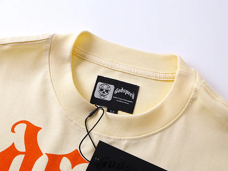 3163# P106 Real shot Godspeed American fashion rock street retro loose printed cotton short sleeves Fabric: 240g 32 count fine cotton double yarn pure cotton Color: apricot Size: S M L XL