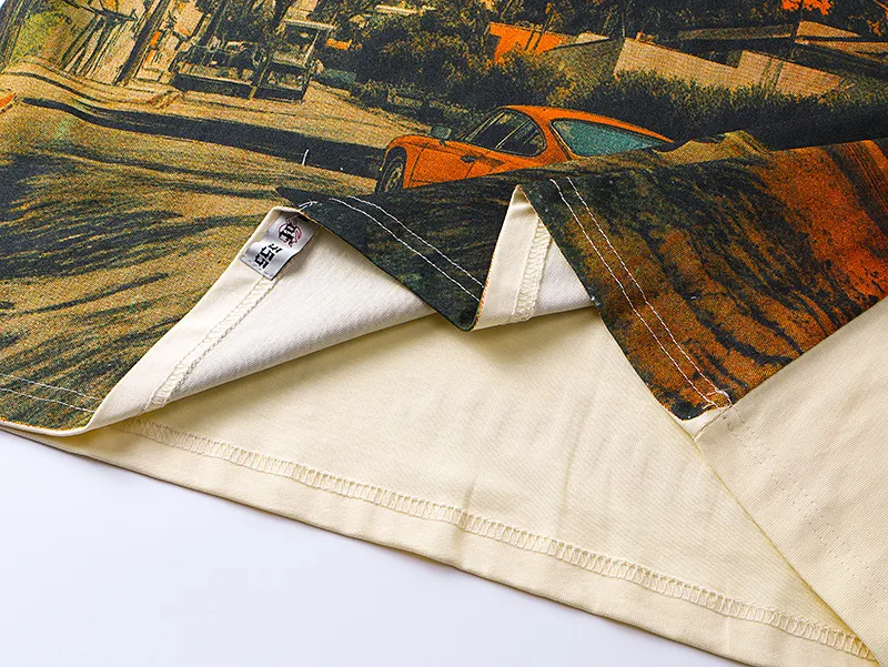 3163# P106 Real shot Godspeed American fashion rock street retro loose printed cotton short sleeves Fabric: 240g 32 count fine cotton double yarn pure cotton Color: apricot Size: S M L XL