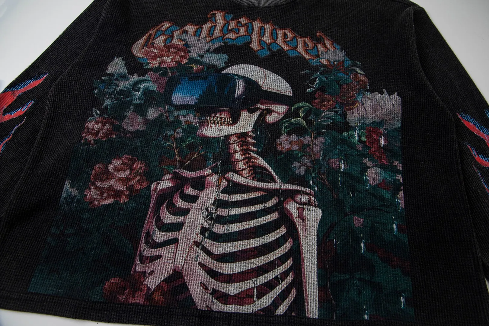 G12# GodSpeed ​​white ink direct spray long-sleeved waffle S-XL washed black P186 apricot P176
