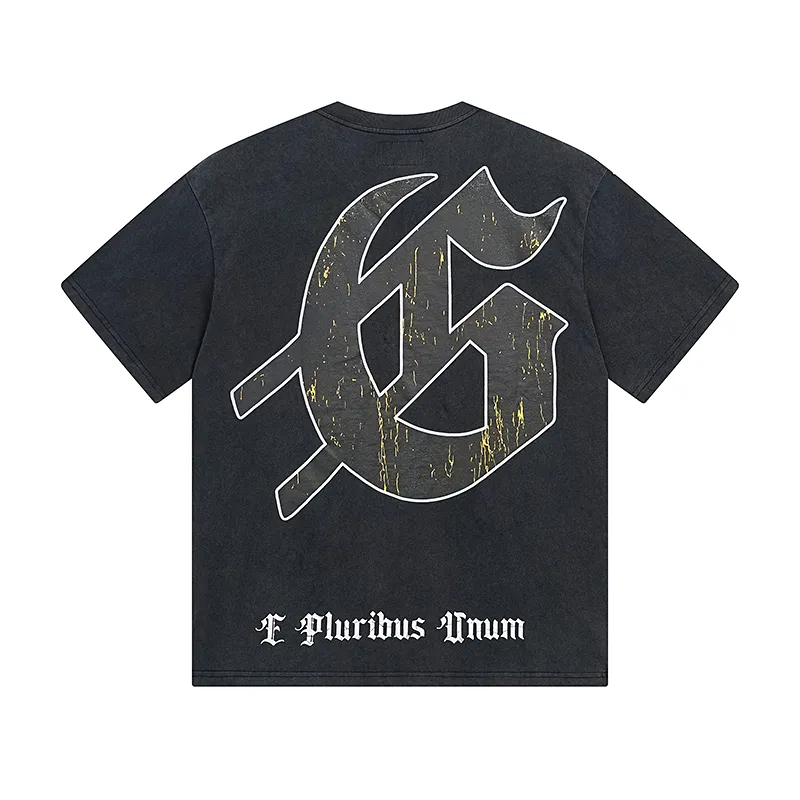1083# P126 Washed Black Real Shot Godspeed American Fashion Rock Street Retro Washed Distressed Printed Cotton Short Sleeves Fabric: 250g 32 Count Fine Cotton Double Yarn Pure Cotton Color: Washed Black Size: S M L XL
