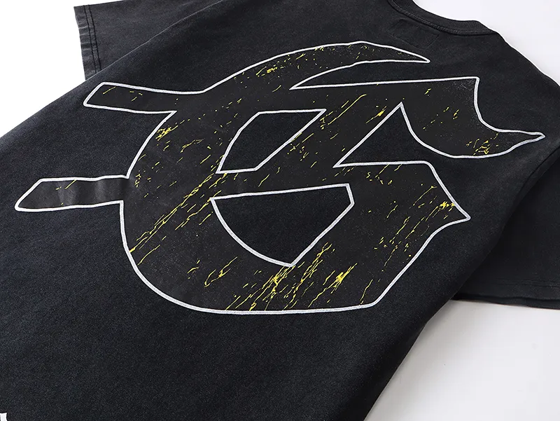 1083# P126 Washed Black Real Shot Godspeed American Fashion Rock Street Retro Washed Distressed Printed Cotton Short Sleeves Fabric: 250g 32 Count Fine Cotton Double Yarn Pure Cotton Color: Washed Black Size: S M L XL
