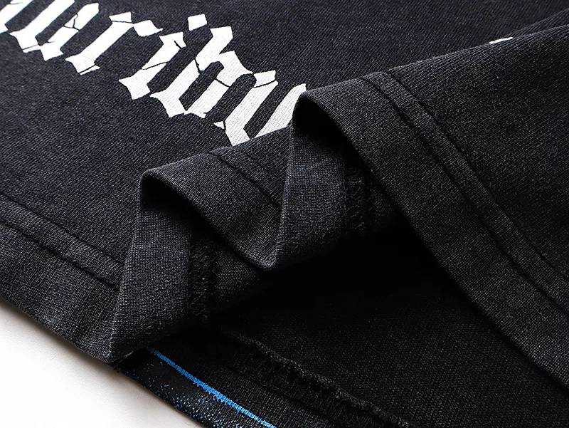 1083# P126 Washed Black Real Shot Godspeed American Fashion Rock Street Retro Washed Distressed Printed Cotton Short Sleeves Fabric: 250g 32 Count Fine Cotton Double Yarn Pure Cotton Color: Washed Black Size: S M L XL