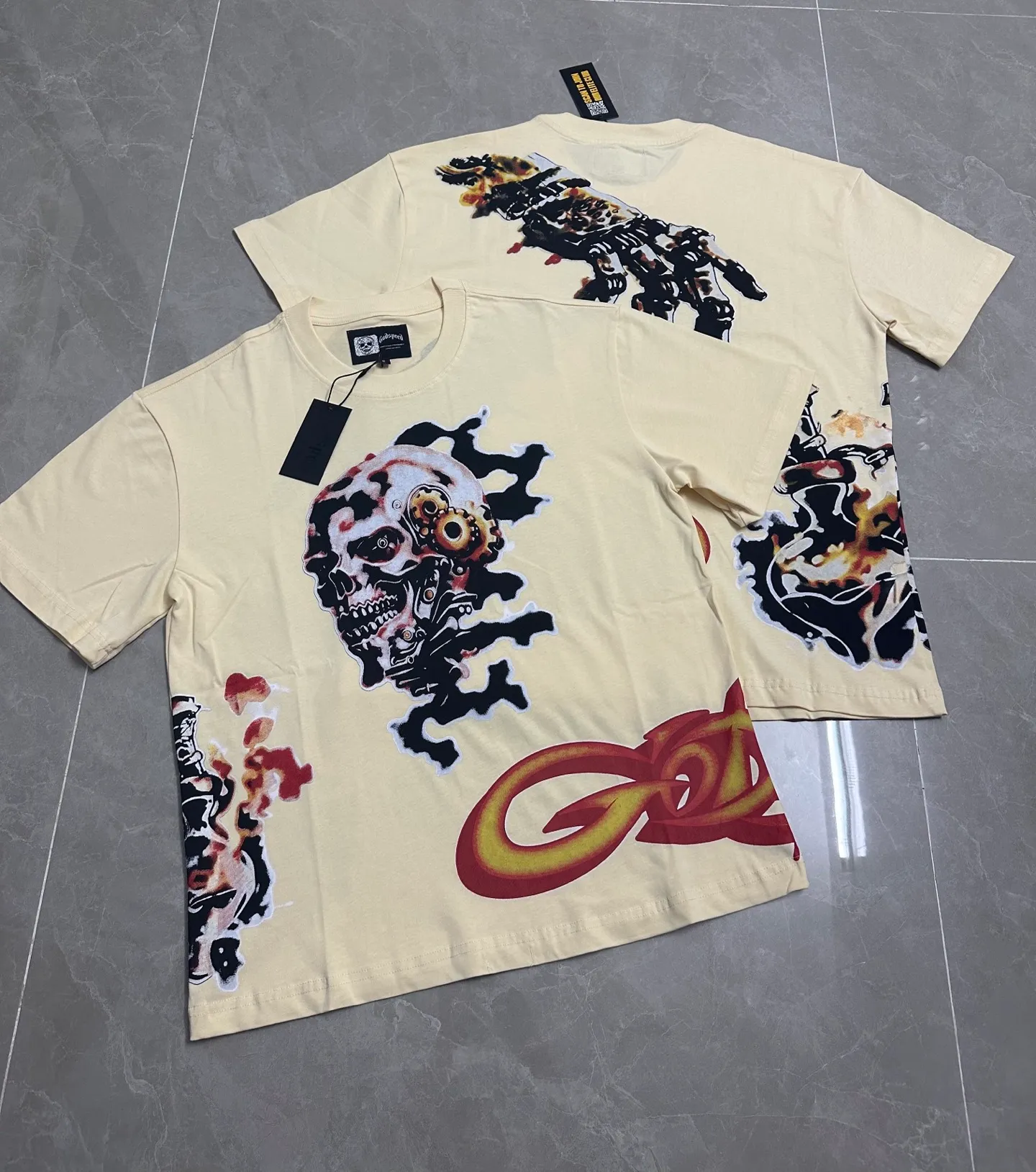 5315#｜Apricot I P104 Godspeed cross-border American rock and roll street washed retro style short-sleeved T (craft printing) fabric (fabric) 32 counts combed double yarn 240 grams weight code number (size): S-M-L-XL color (colour): apricot